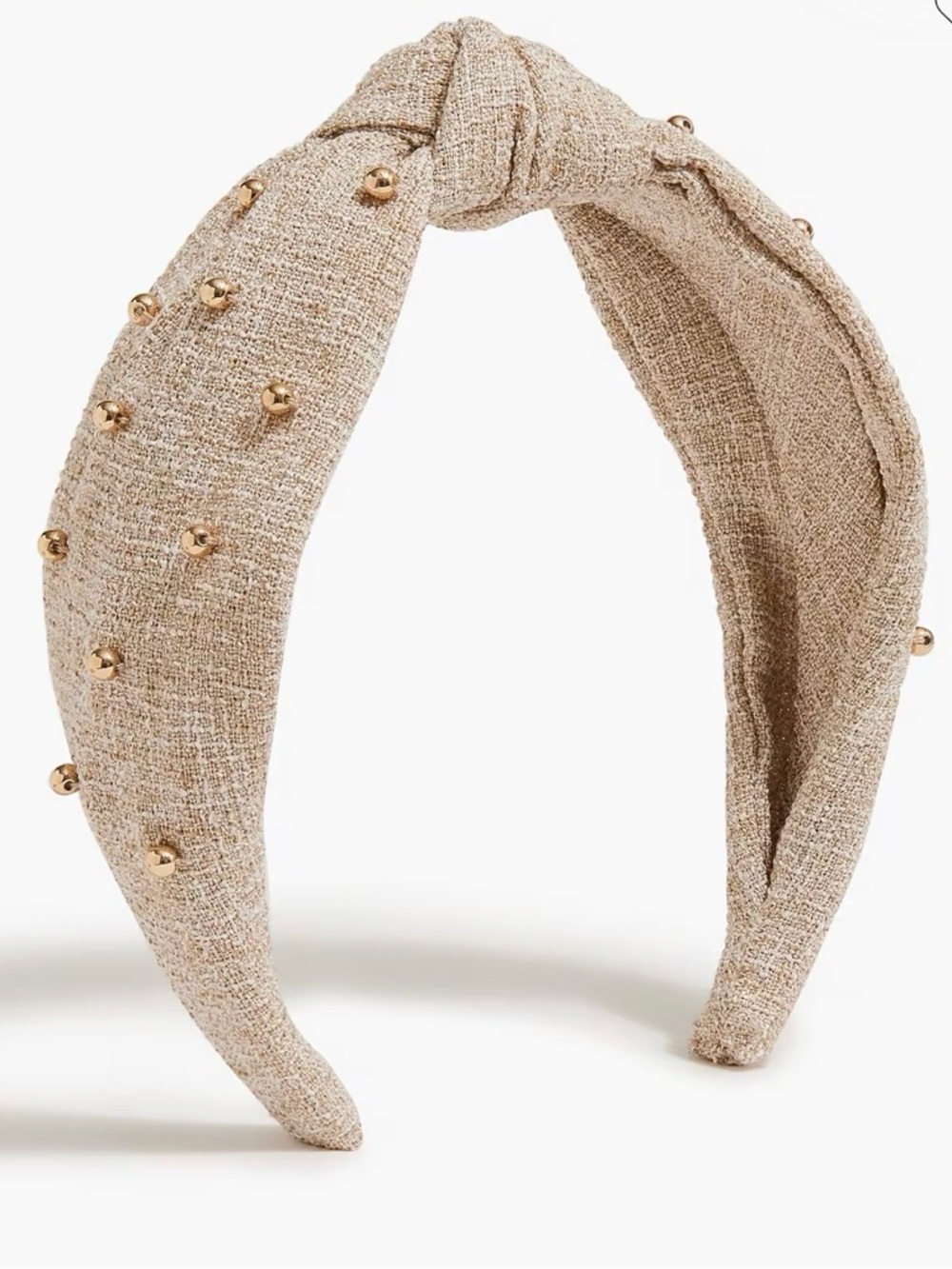 J. Crew Factory Cream Knotted Headband with Gold Beads